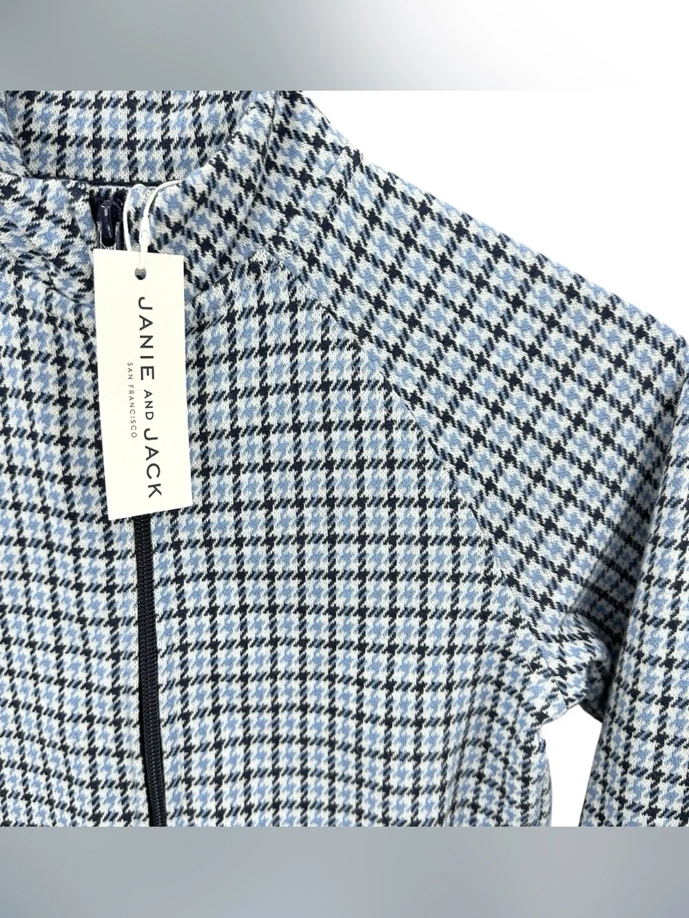 New JANIE & JACK Boys Jacket Houndstooth Jacquard Zip Blue White